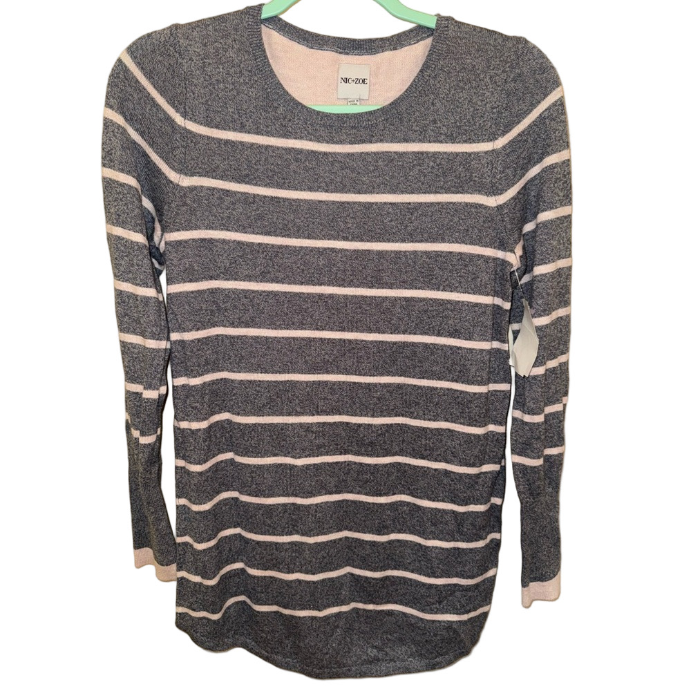 NIC+ZOE Charcoal and Blush Striped Sweater